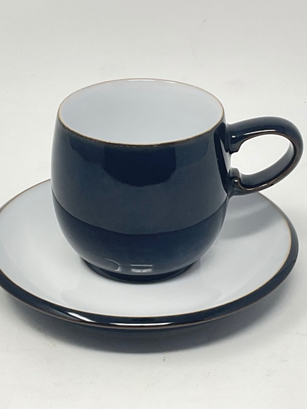 Denby Jet Black (retired) Stoneware Small Curved Coffee Mug & Saucer Set